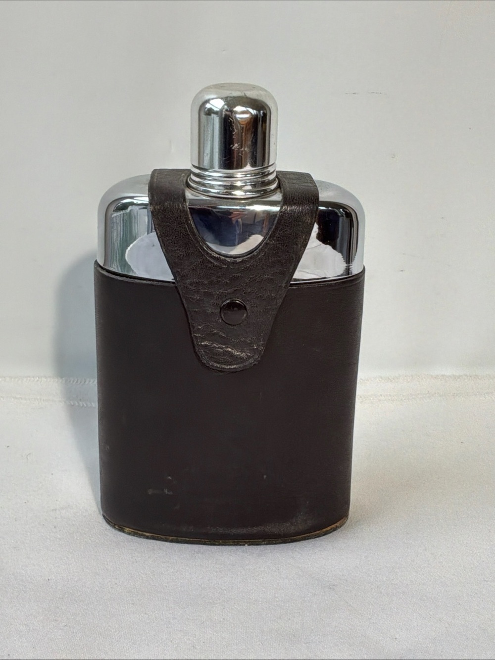 Vintage Harness House Glove Steer Black Leather Wrapped Flask Stainless Glass
